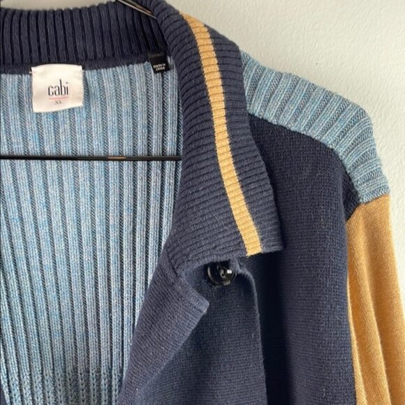 Cabi Colorblock Navy and Camel Ribbed Cardigan Size XL - Picture 3 of 8